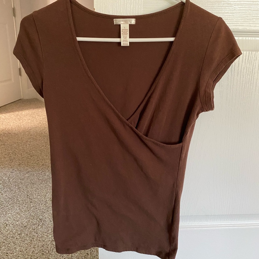 Cute Brown Wrap Style Top